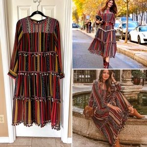 Chelsea & Theodore Striped Pom Pom Dress